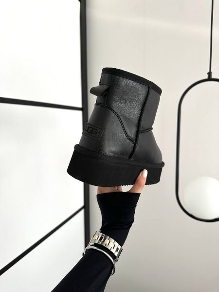 Жіночі Угі UGG Mini Platform Black Leather  0741-BLK фото