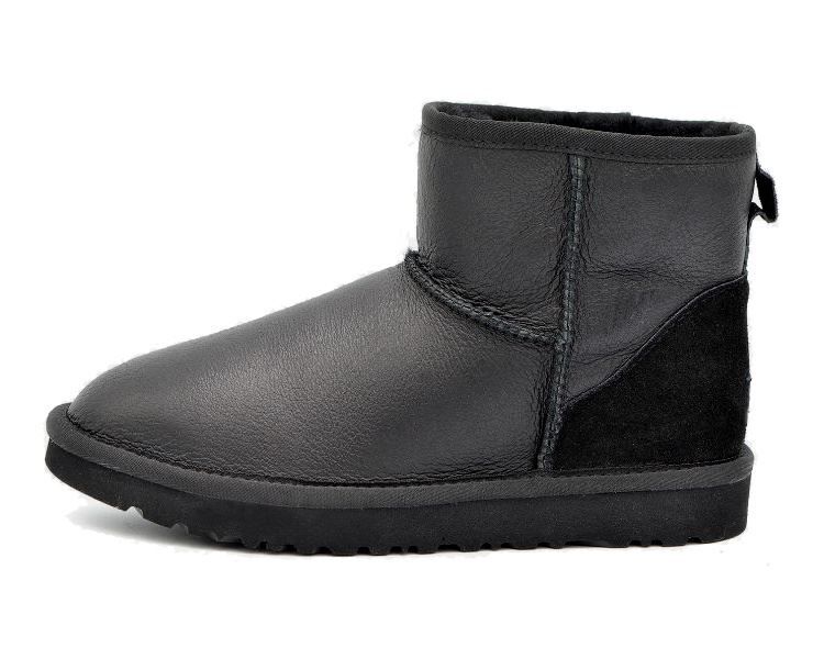 Уггі жіночі шкіряні UGG Mini Leather Metallic Black 1016558M фото